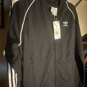 Adidas Men's Black Windbreaker with White Accents
